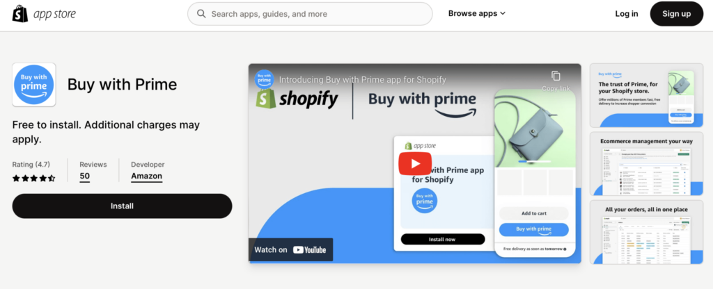 An infographic showing the new Buy with Prime app for the Shopify marketplace 